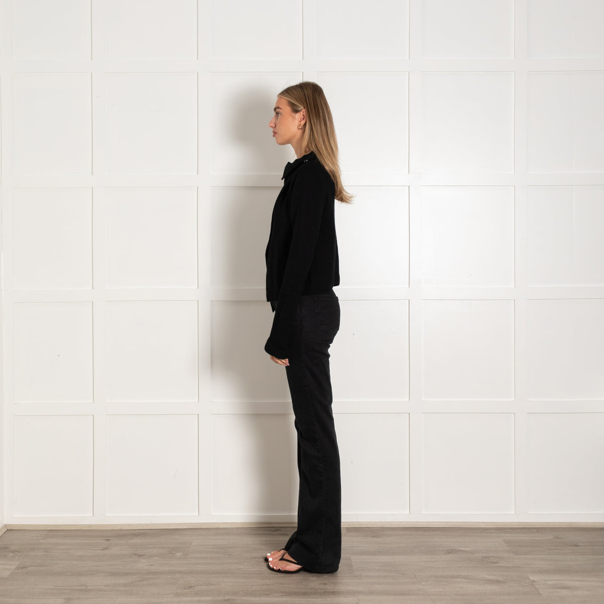 Strenesse Black Ribbed Collared Cardigan