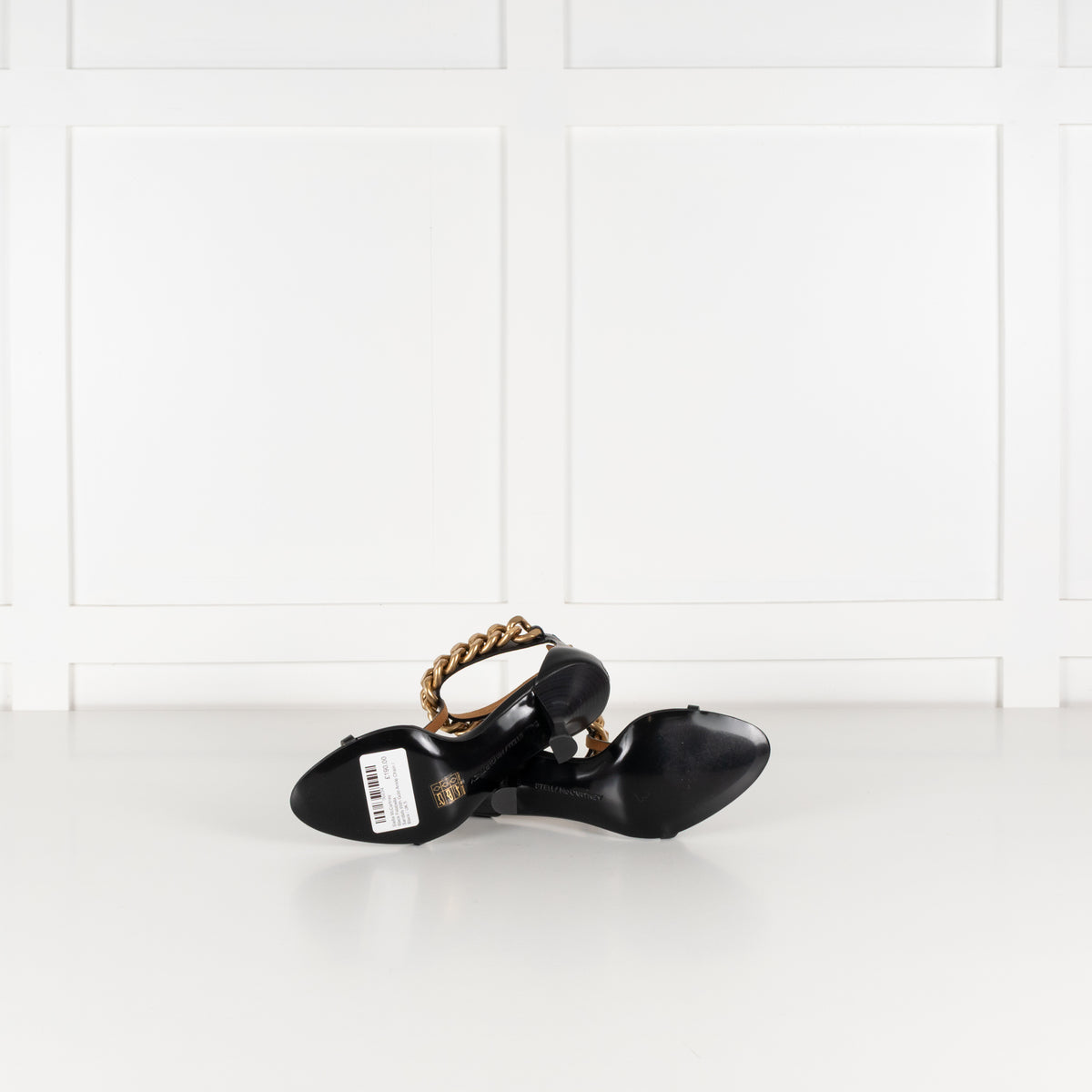 Stella McCartney Black Falabella Sandals With Gold Ankle Chain