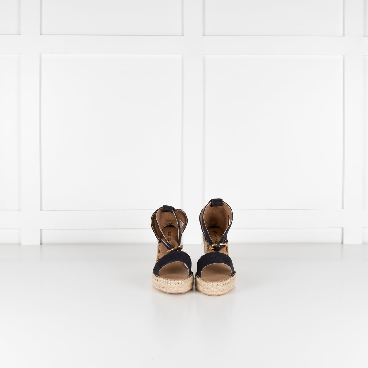 Iris & Ink Black Suede Espadrille Wedge Sandals