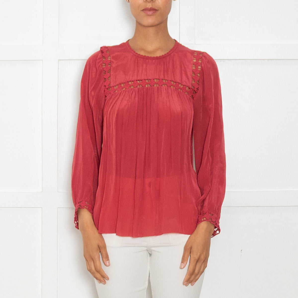 Iris Red lace Detail Smock Style Blouse