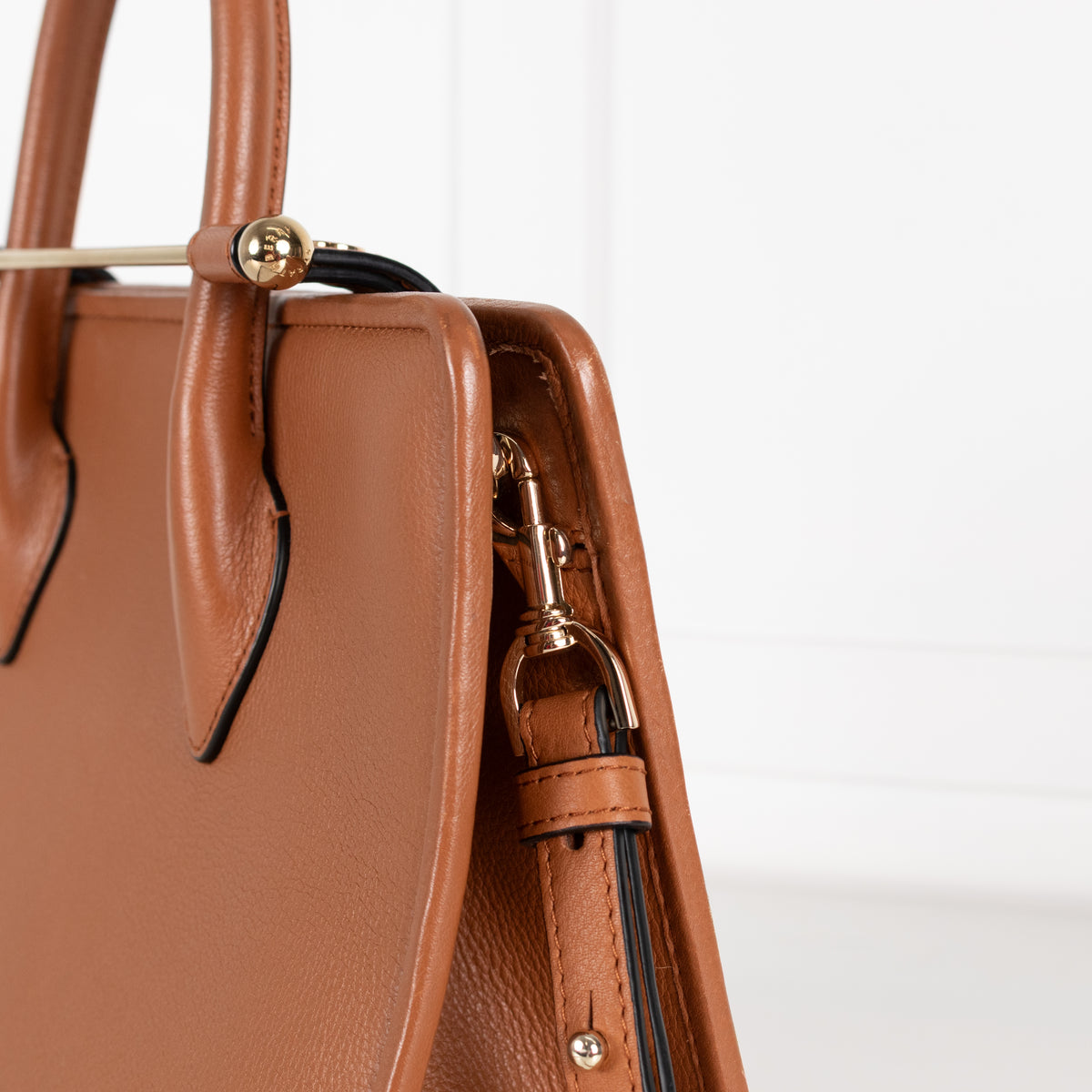 Strathberry Tan Leather Gold Bar Handbag