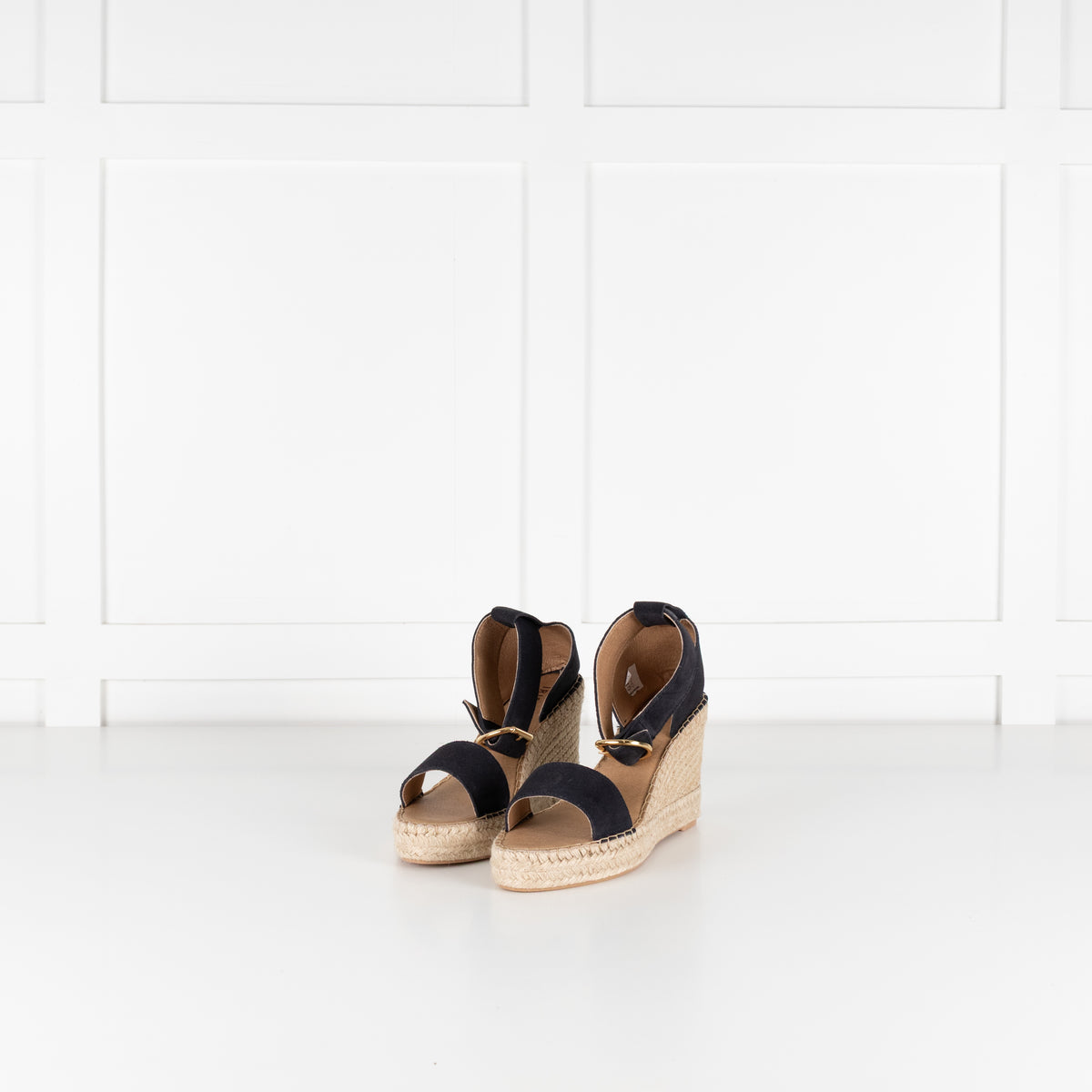 Iris & Ink Black Suede Espadrille Wedge Sandals