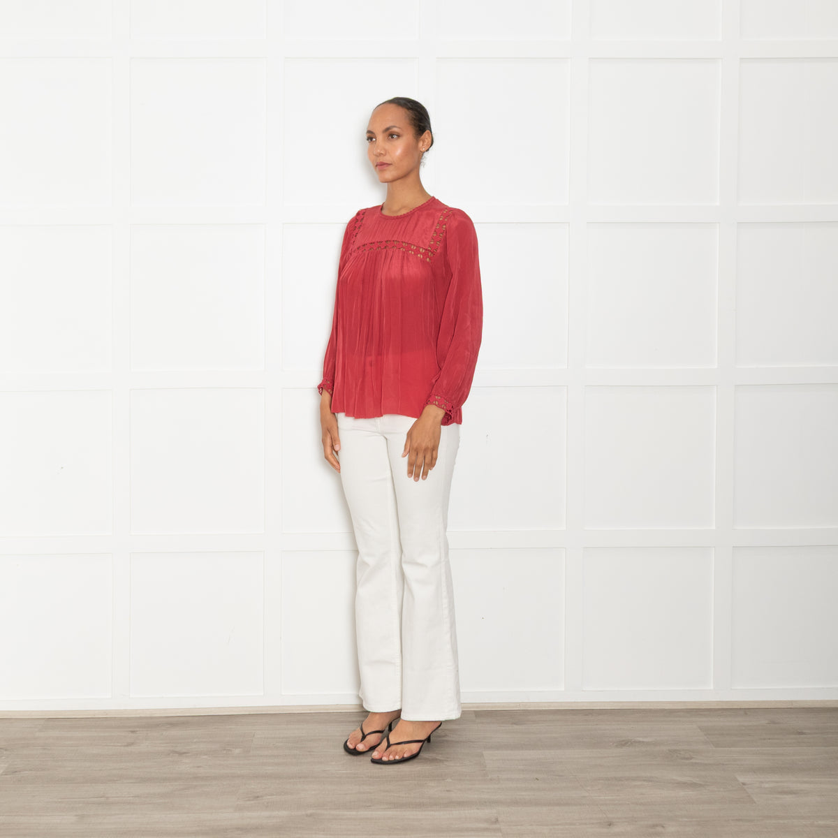 Iris Red lace Detail Smock Style Blouse