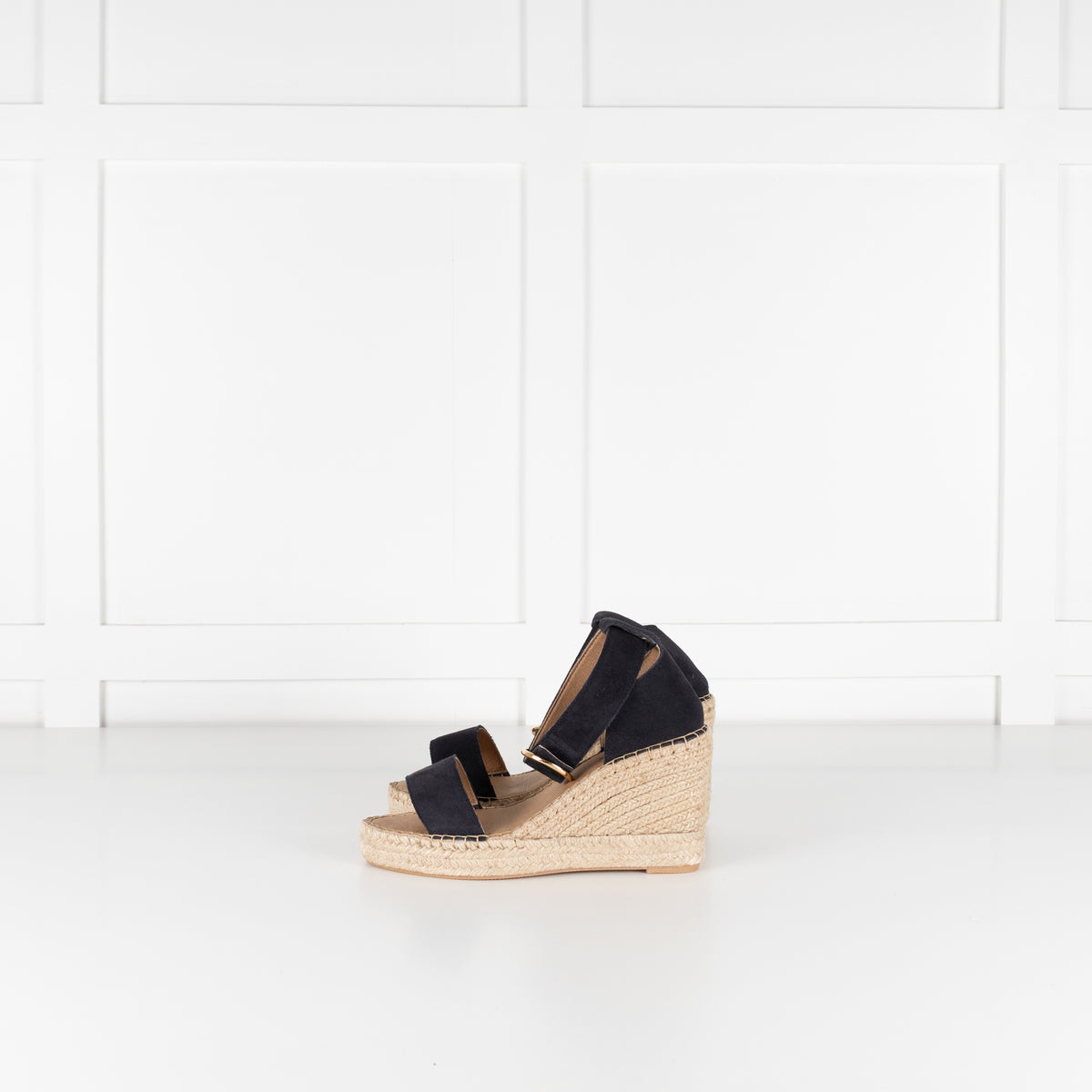 Iris & Ink Black Suede Espadrille Wedge Sandals