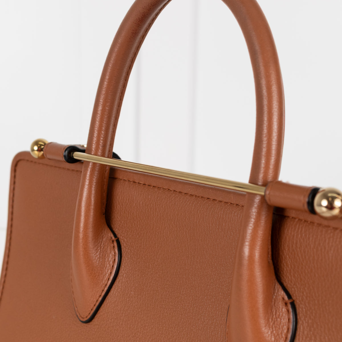Strathberry Tan Leather Gold Bar Handbag