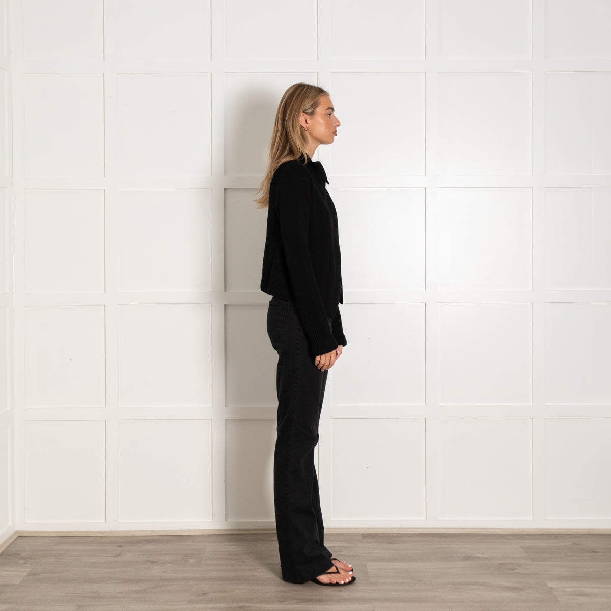 Strenesse Black Ribbed Collared Cardigan