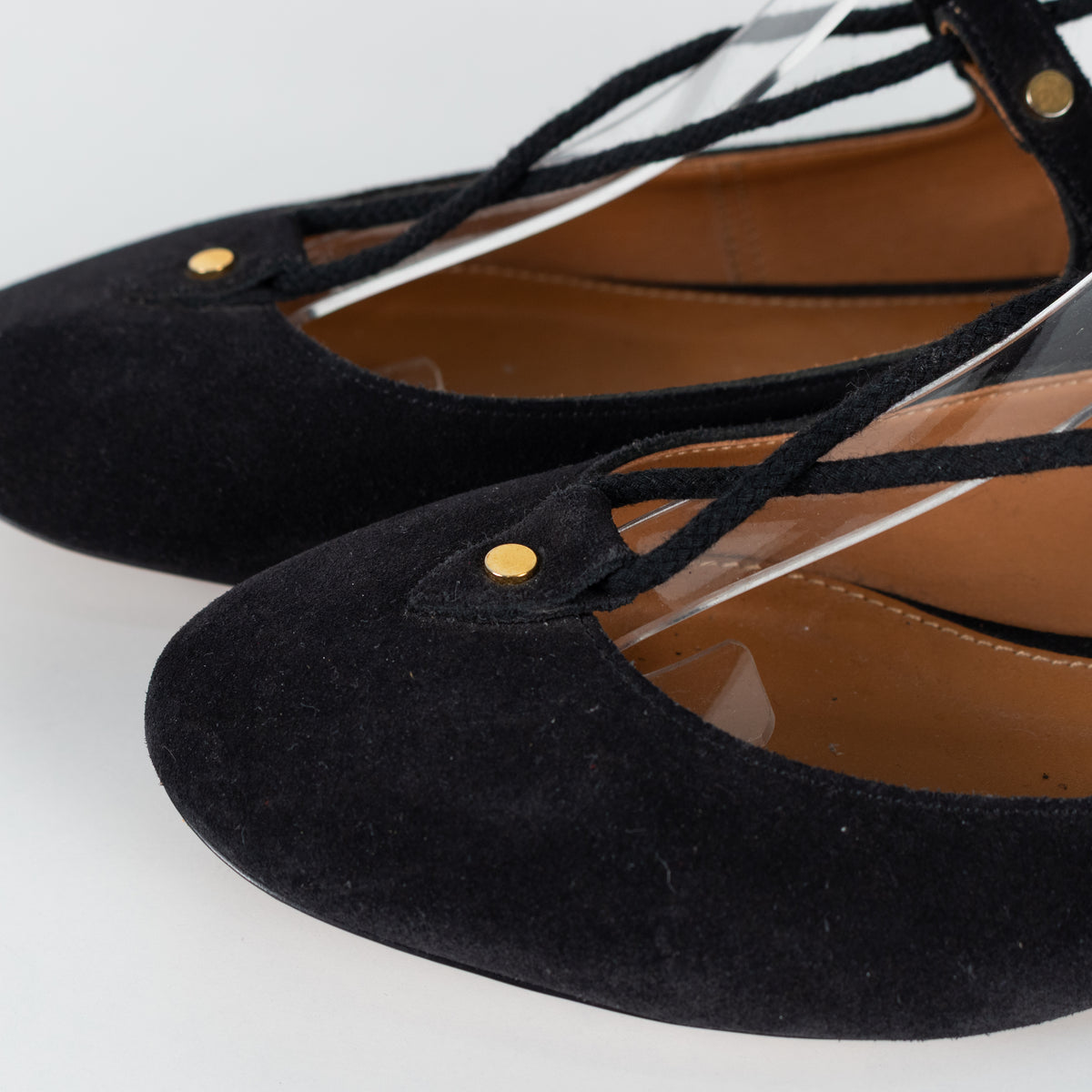 Chloe Black Suede Strappy Flat Ballet Pumps