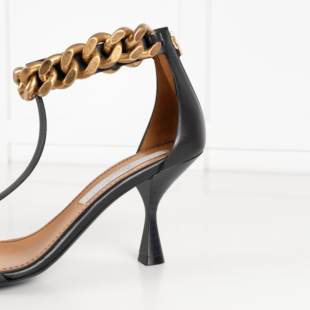 Stella McCartney Black Falabella Sandals With Gold Ankle Chain