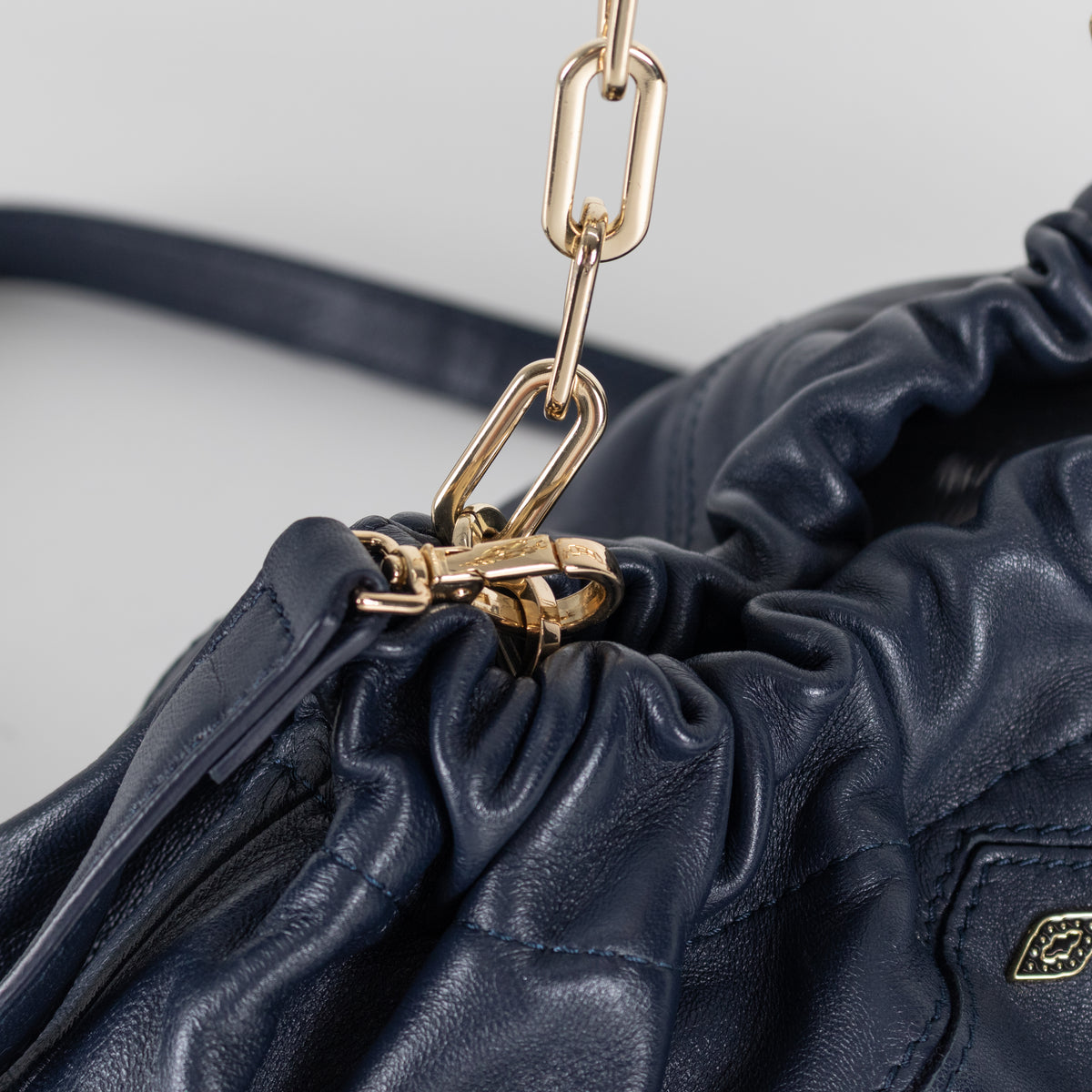 Ba&sh Navy Mini June Leather Crossbody Bag