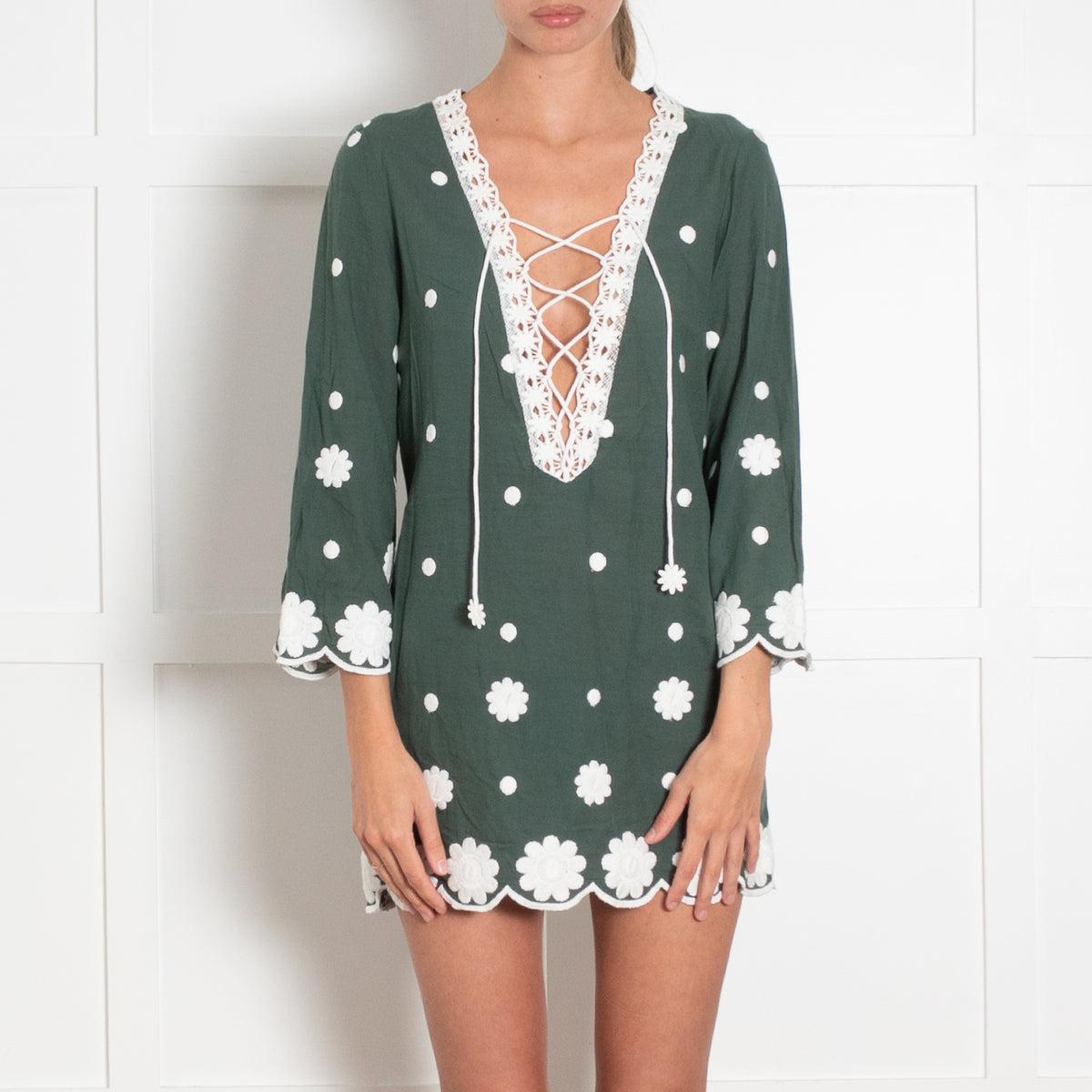 Miguelina Green Daria Daisy Embroidered Dress