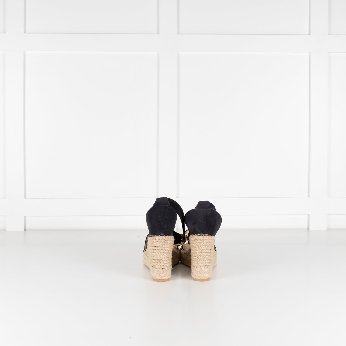 Iris & Ink Black Suede Espadrille Wedge Sandals