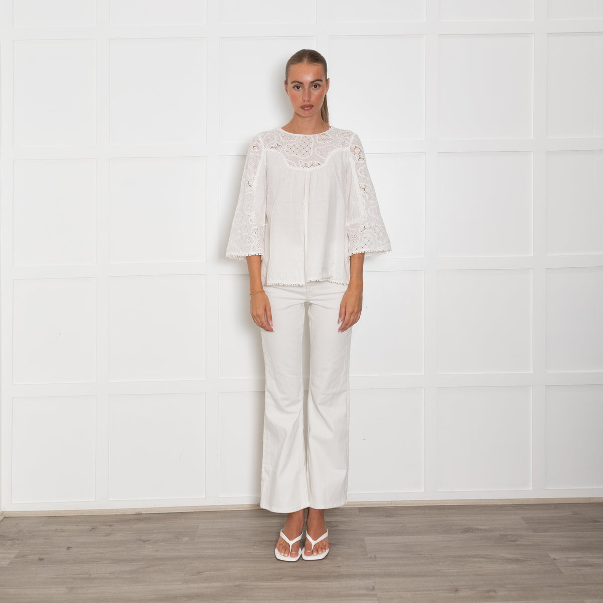 MIH Cream Cotton Embroidered Kaftan Top