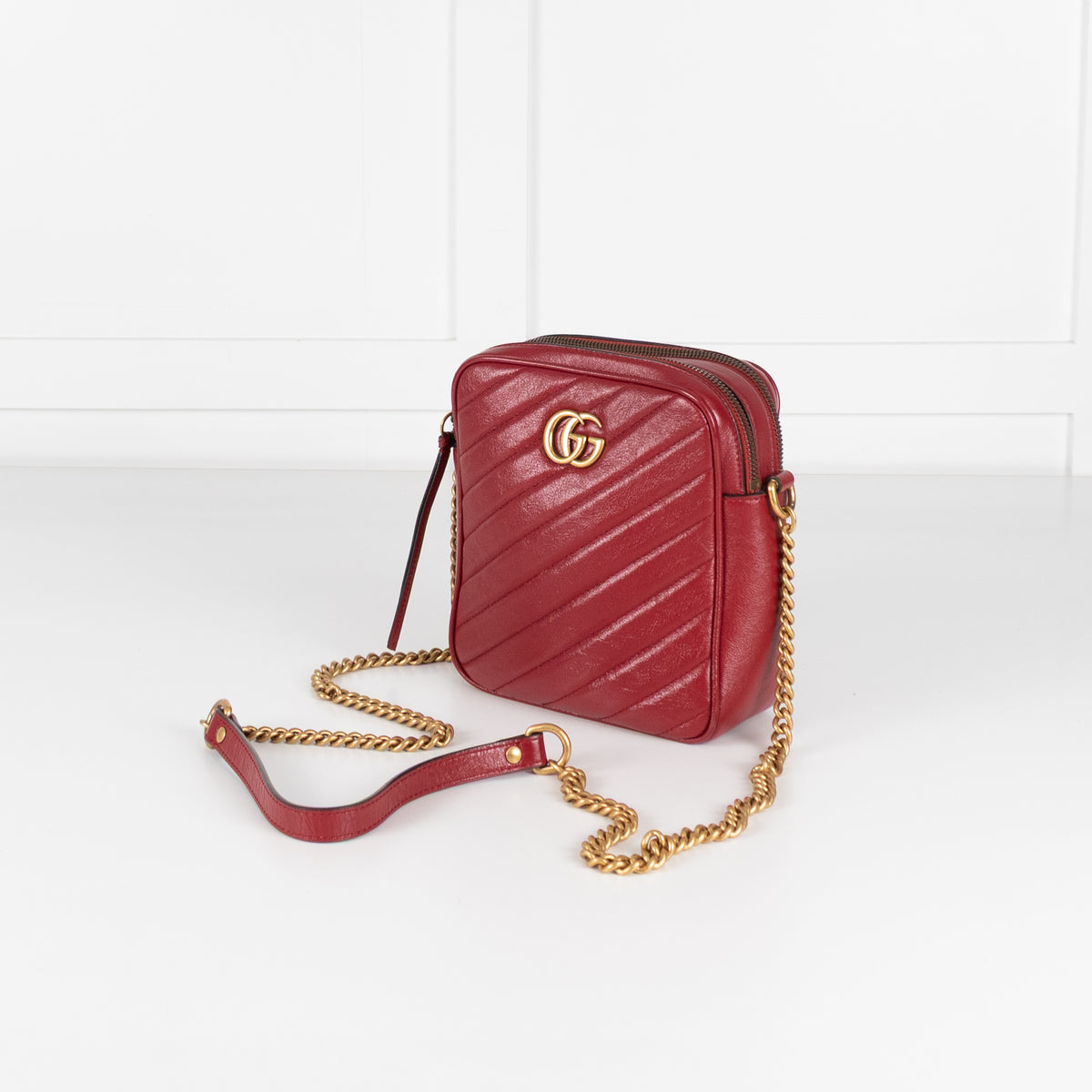 Gucci Red GG Marmont Matelasse Double Zip Crossbody