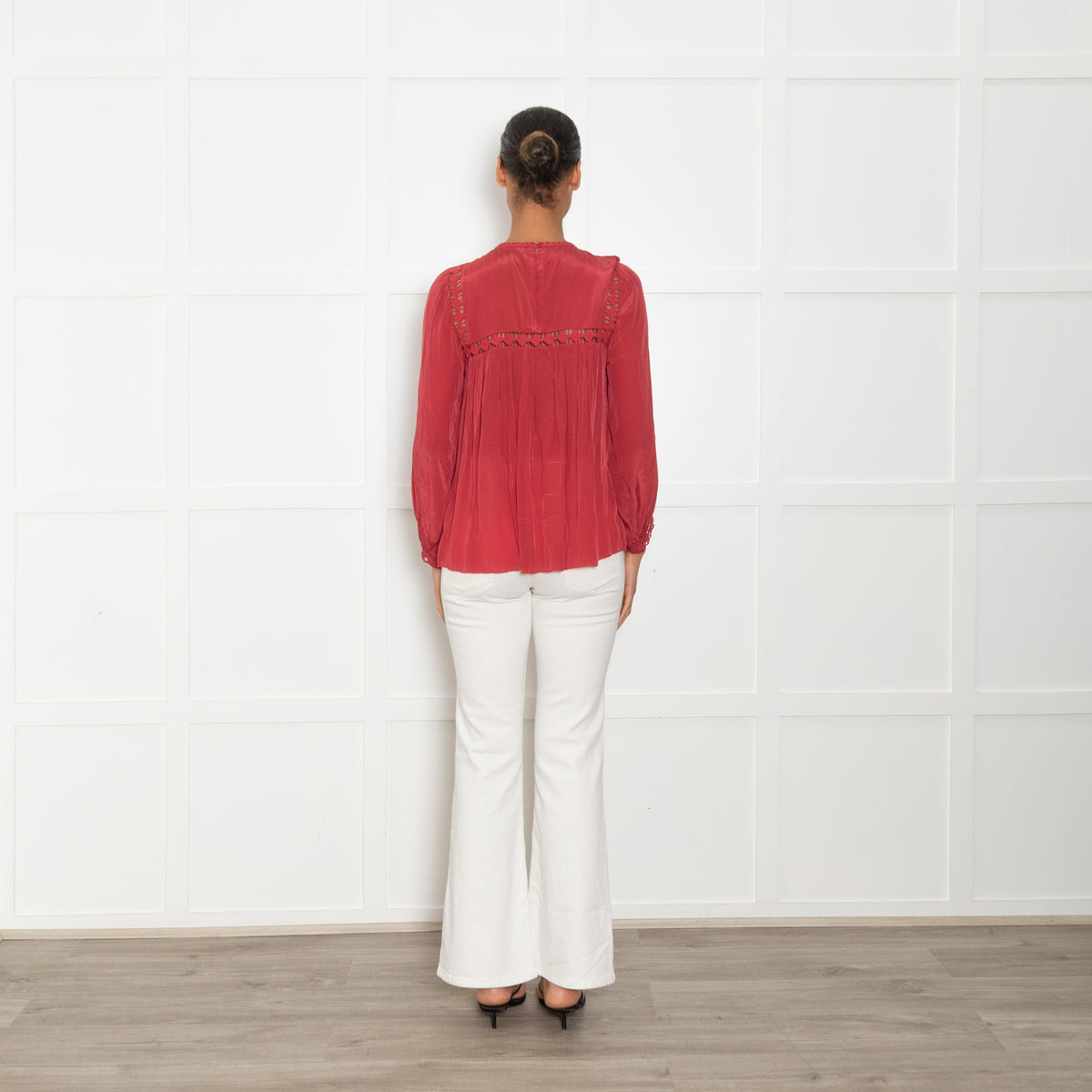 Iris Red lace Detail Smock Style Blouse