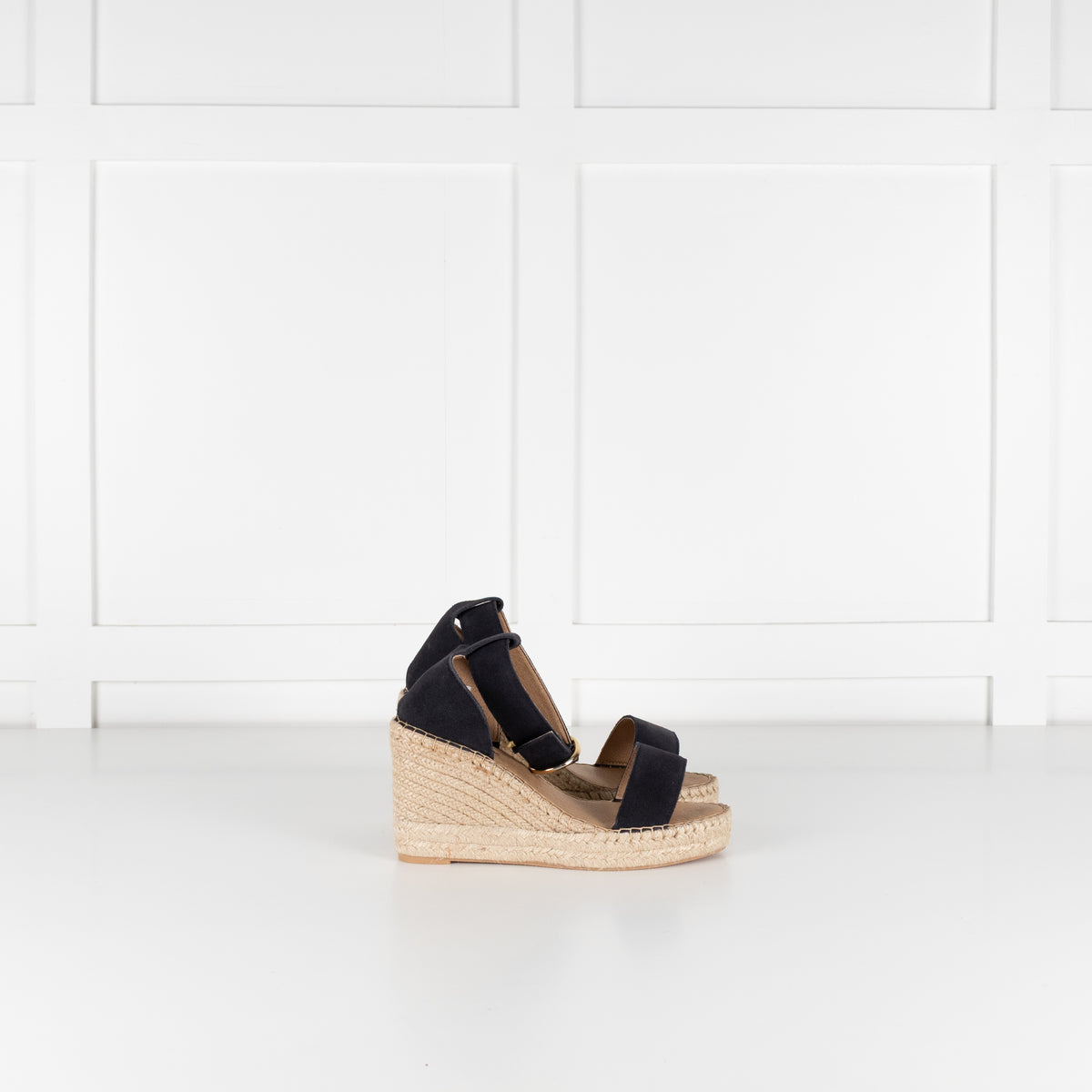 Iris & Ink Black Suede Espadrille Wedge Sandals