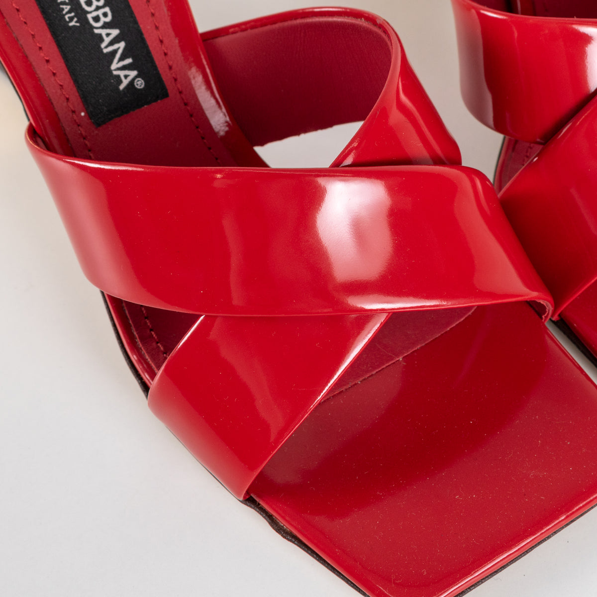Dolce & Gabbana Red Patent Leather Mules With Gold Monogram Heel
