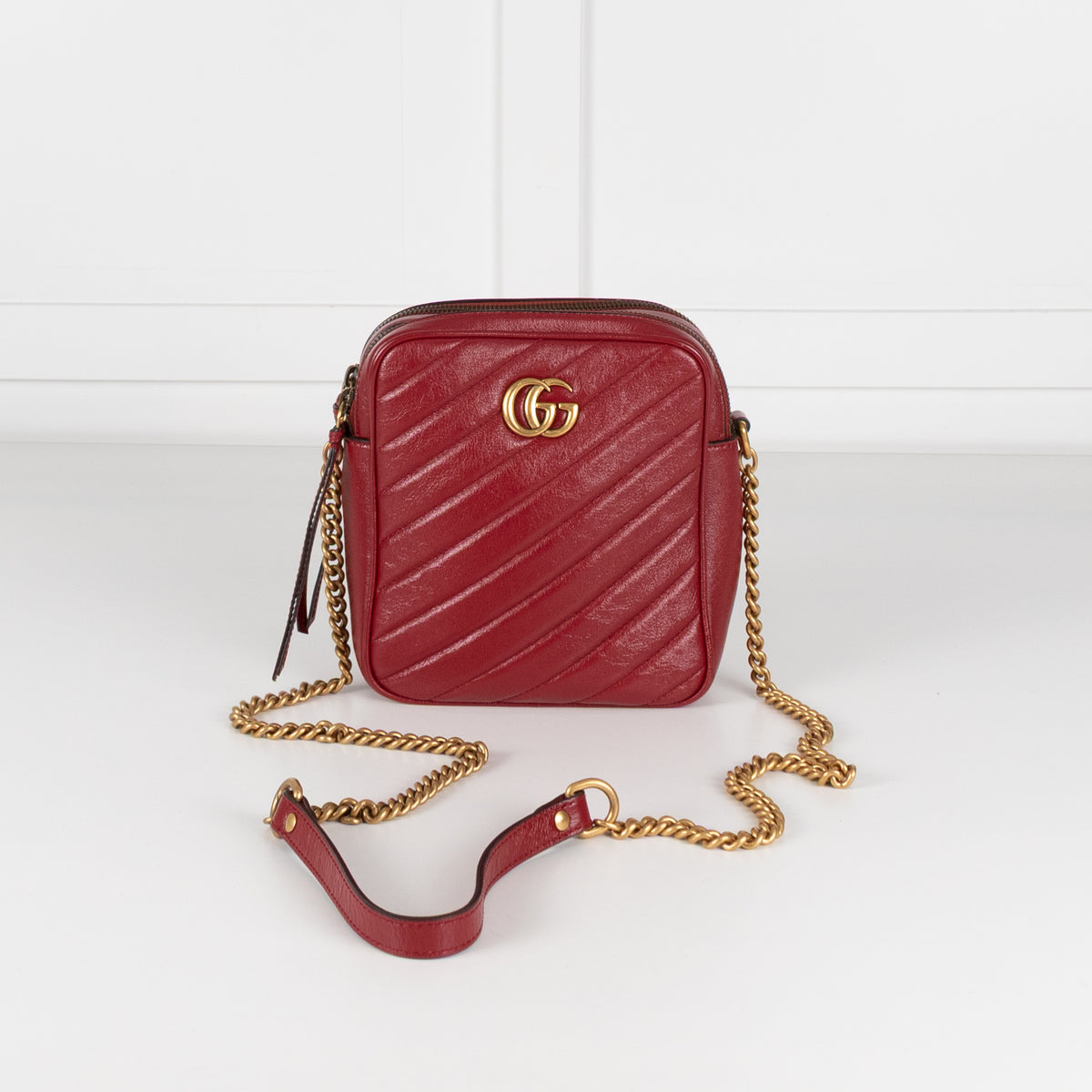 Gucci Red GG Marmont Matelasse Double Zip Crossbody