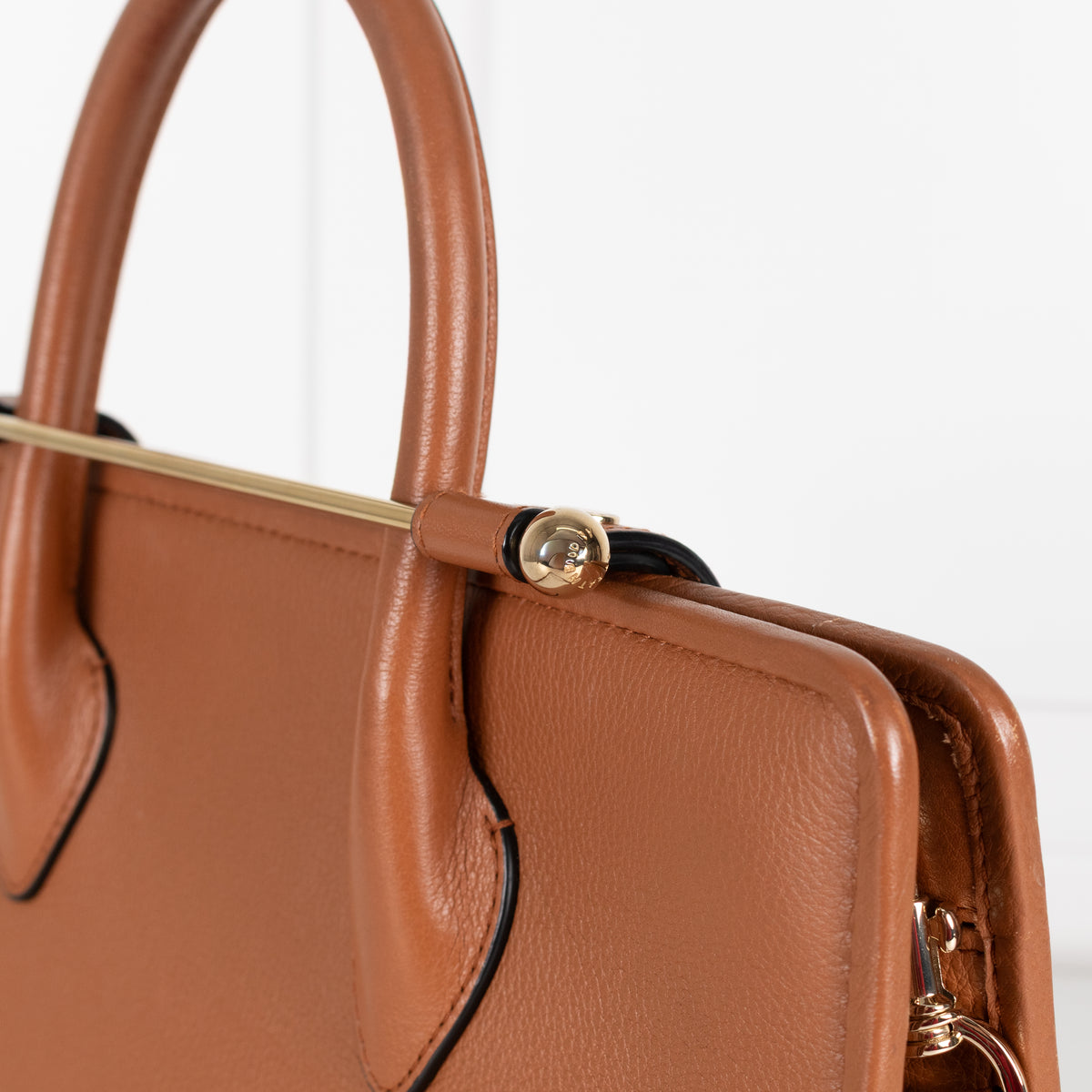 Strathberry Tan Leather Gold Bar Handbag