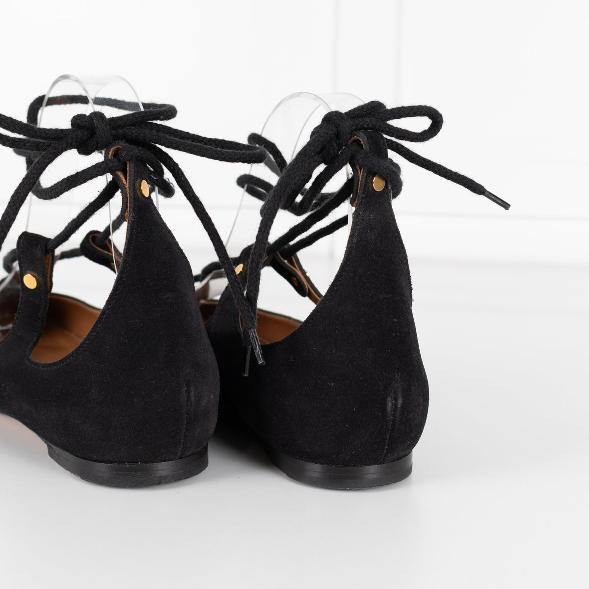 Chloe Black Suede Strappy Flat Ballet Pumps