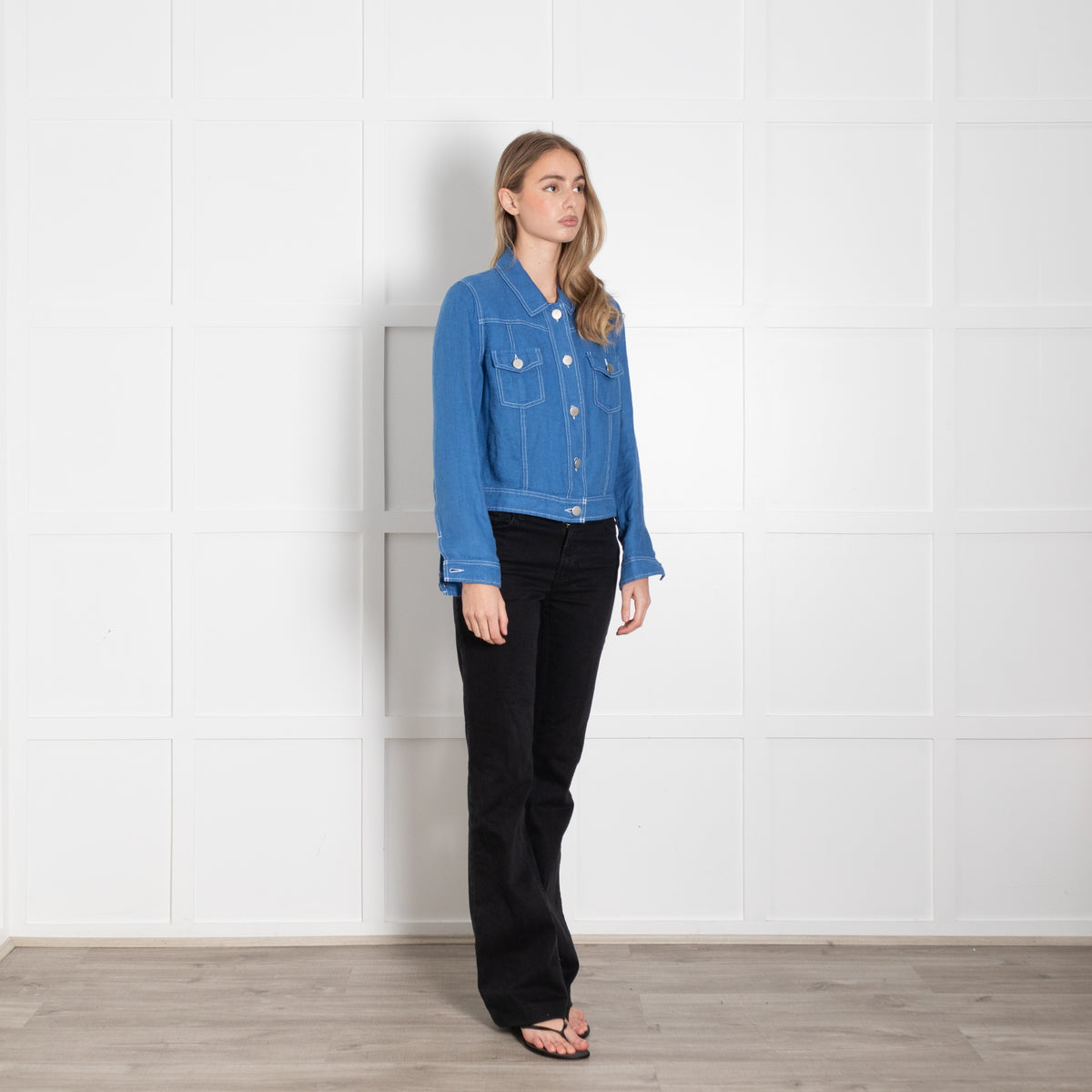 Brora Blue Linen Utility Style Jacket