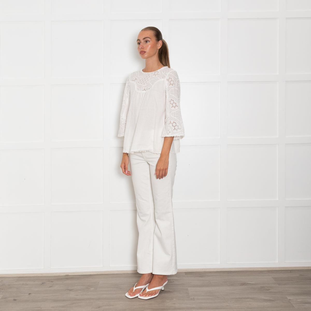 MIH Cream Cotton Embroidered Kaftan Top