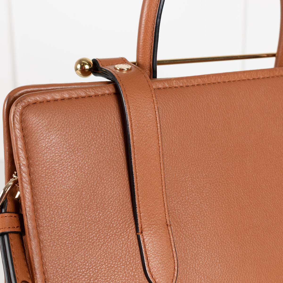 Strathberry Tan Leather Gold Bar Handbag
