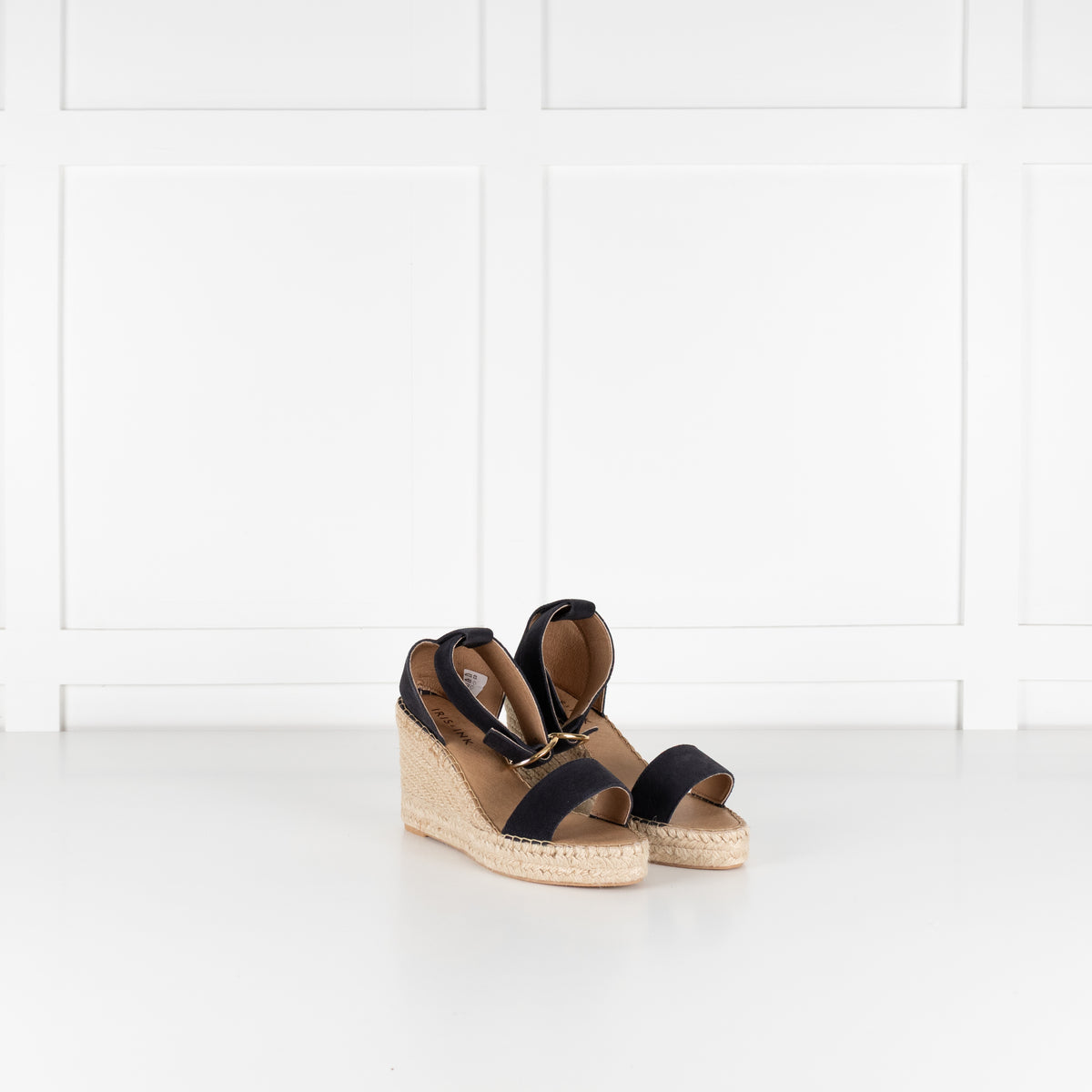 Iris & Ink Black Suede Espadrille Wedge Sandals