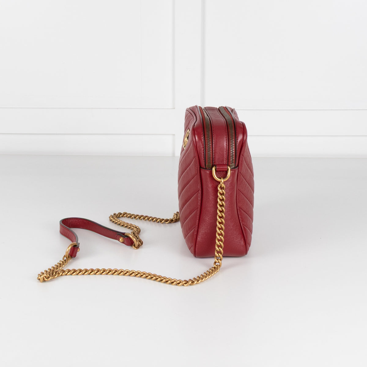 Gucci Red GG Marmont Matelasse Double Zip Crossbody