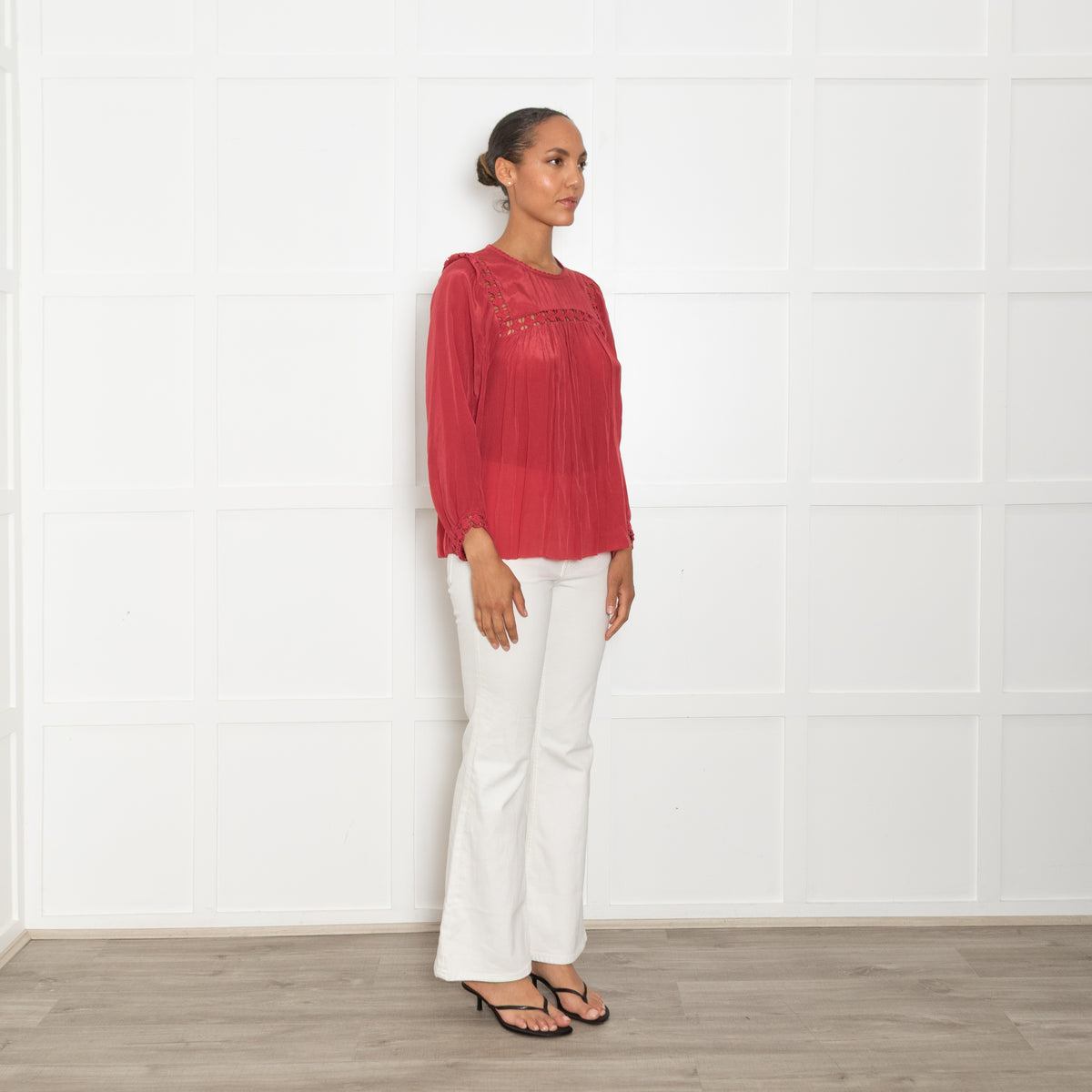 Iris Red lace Detail Smock Style Blouse