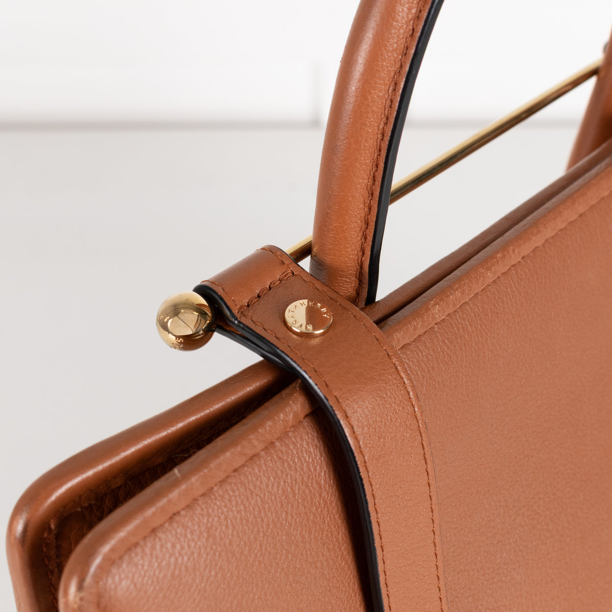 Strathberry Tan Leather Gold Bar Handbag