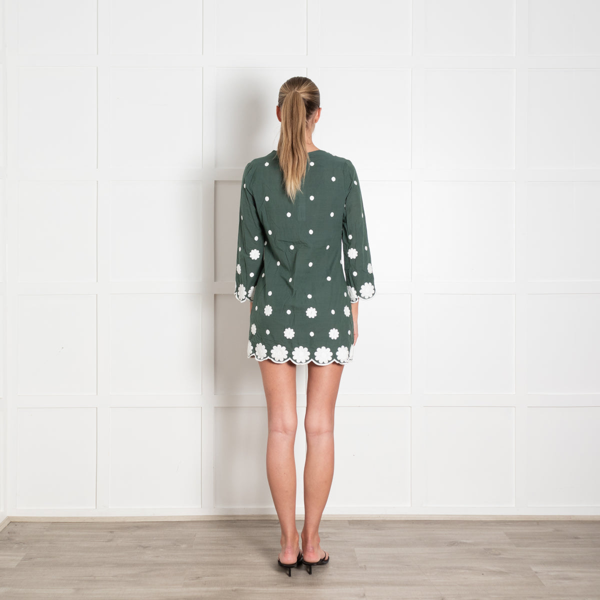 Miguelina Green Daria Daisy Embroidered Dress