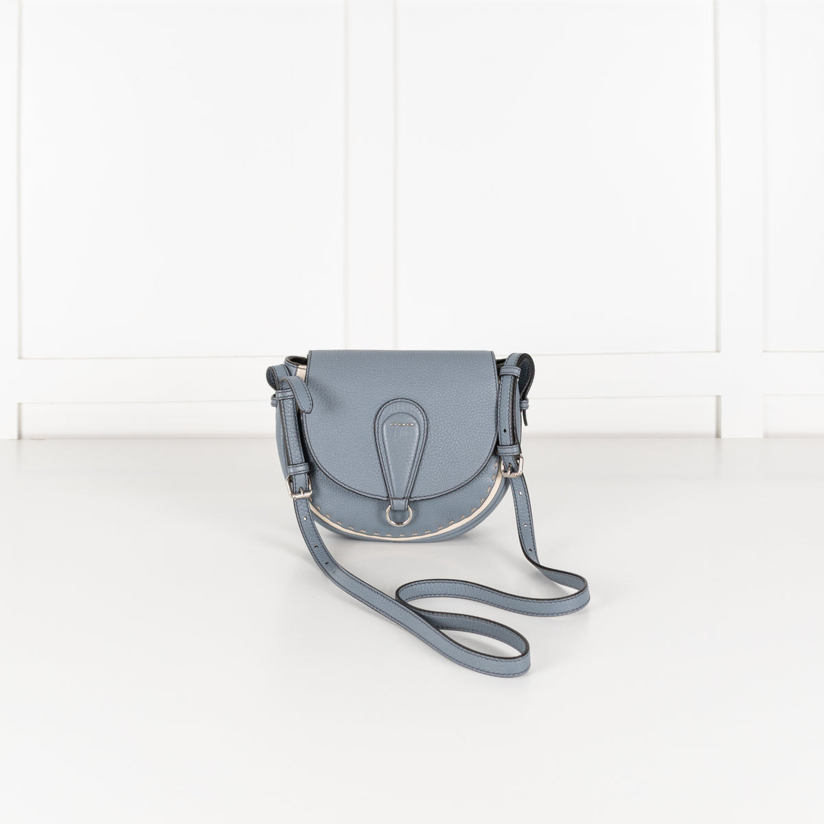 Fendi Blue Selleria Round Saddle Textured Leather Bag