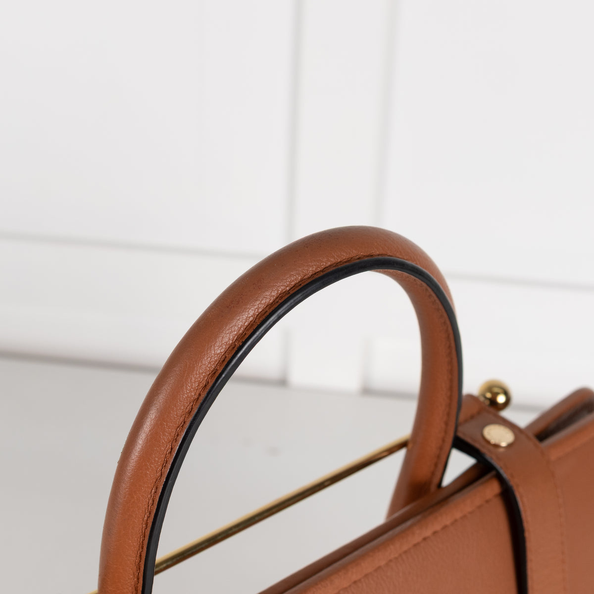 Strathberry Tan Leather Gold Bar Handbag