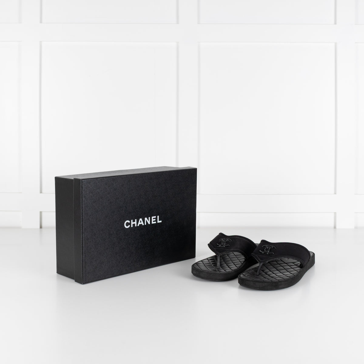 Chanel Black Cloth Rubber Quilted Sole Flip Flops