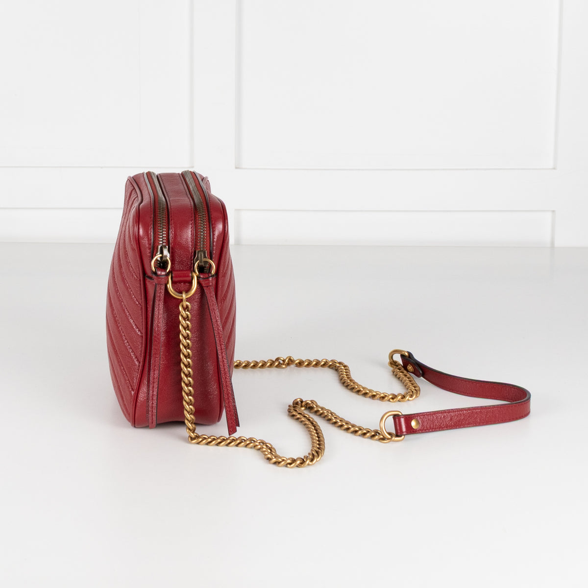 Gucci Red GG Marmont Matelasse Double Zip Crossbody