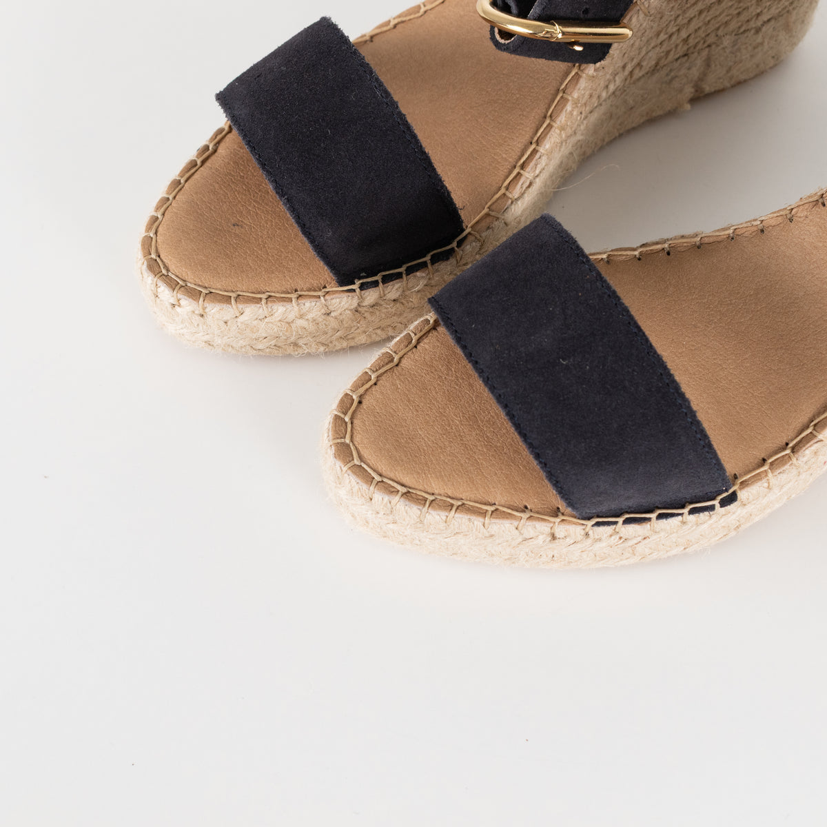 Iris & Ink Black Suede Espadrille Wedge Sandals