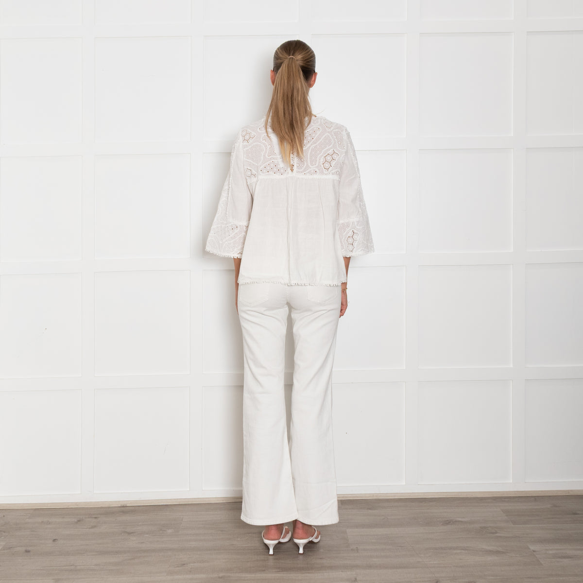 MIH Cream Cotton Embroidered Kaftan Top