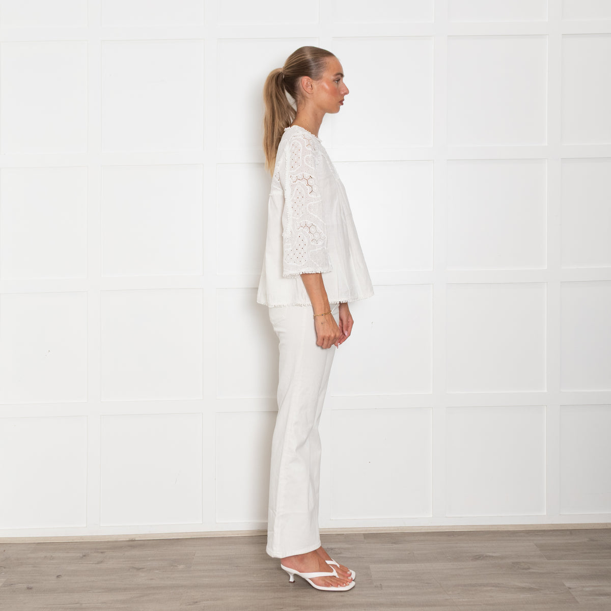 MIH Cream Cotton Embroidered Kaftan Top