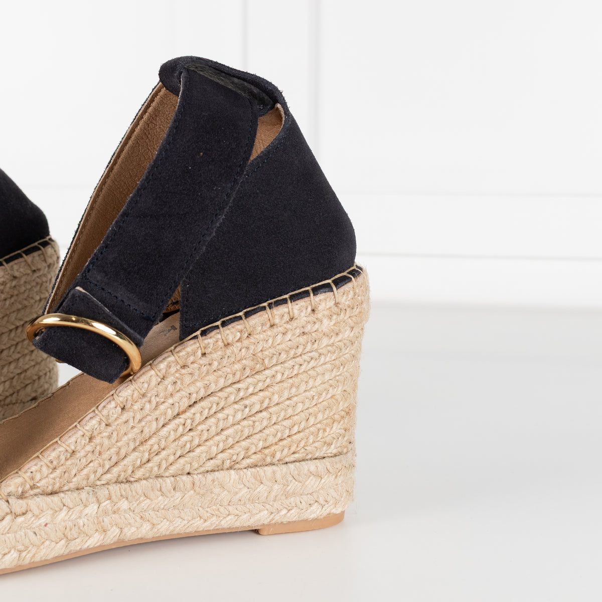Iris & Ink Black Suede Espadrille Wedge Sandals
