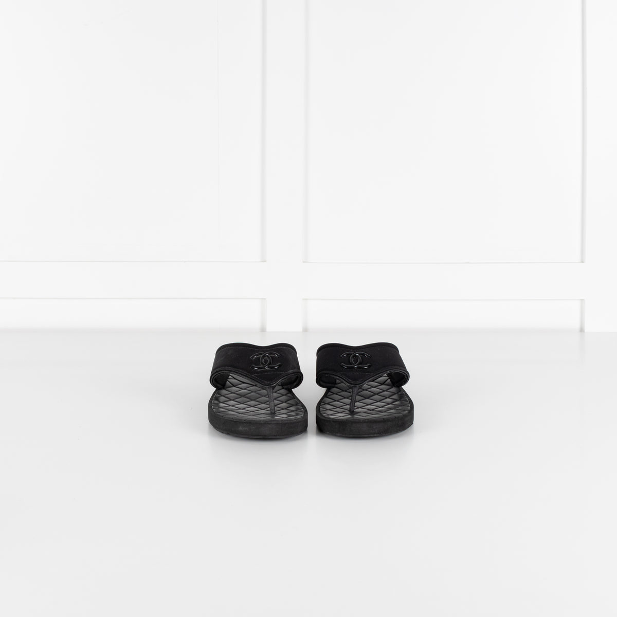 Chanel Black Cloth Rubber Quilted Sole Flip Flops