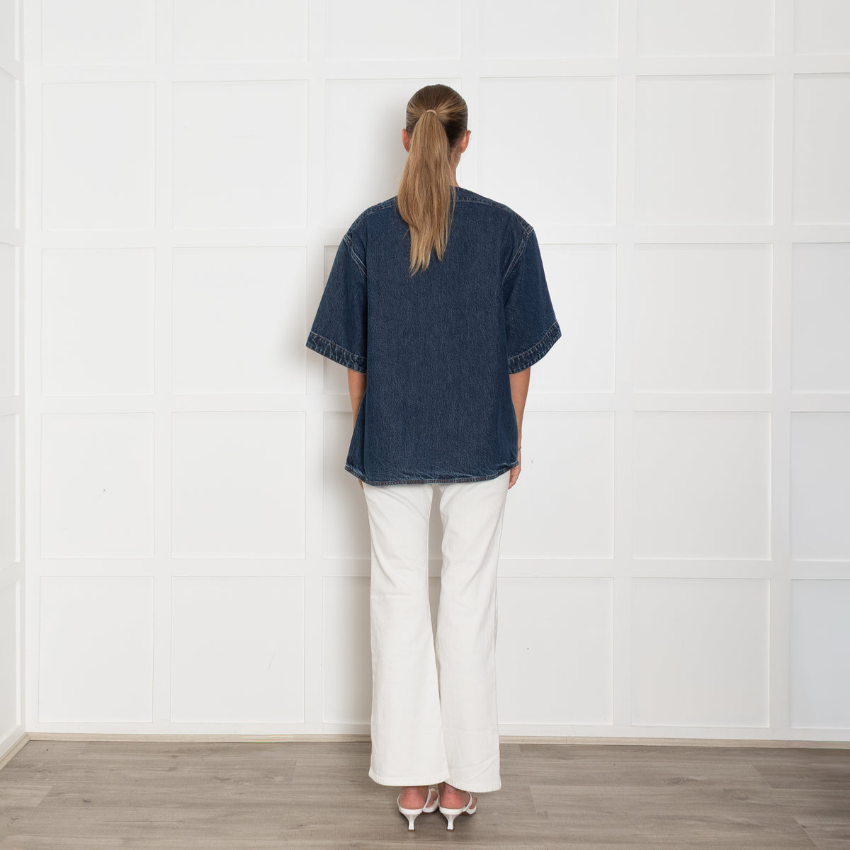 Toteme Dark Denim Structured Short Sleeve Top