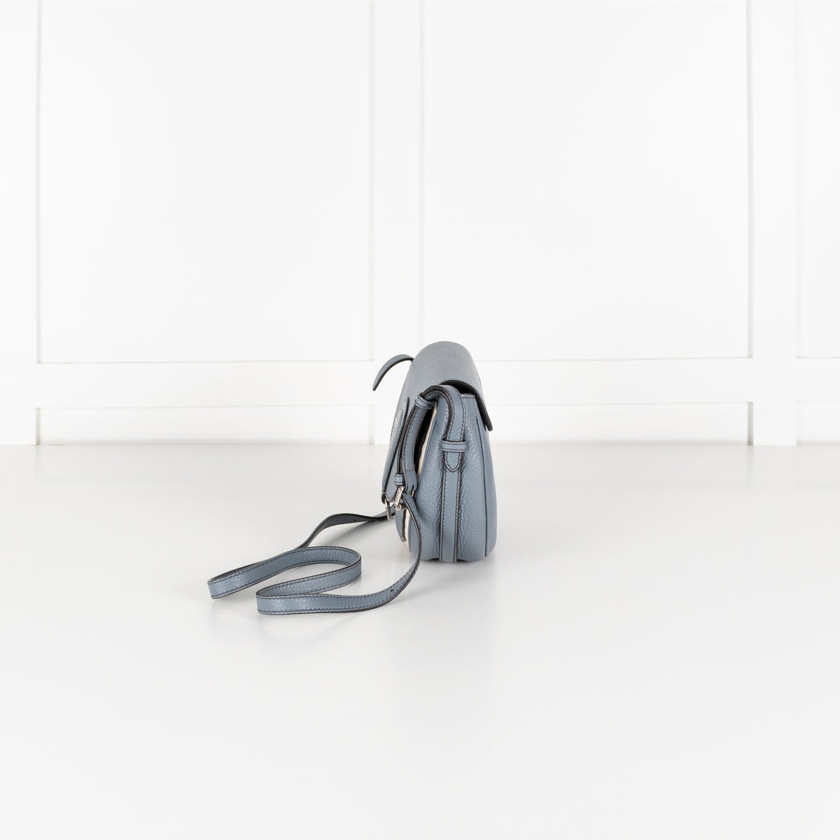 Fendi Blue Selleria Round Saddle Textured Leather Bag