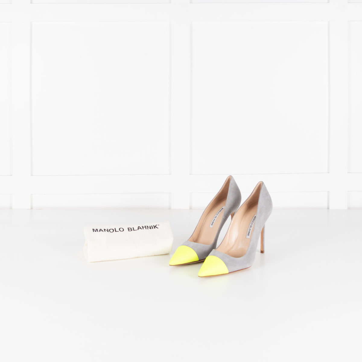 Manolo Blahnik Grey Court Shoe With Flourescent Toe