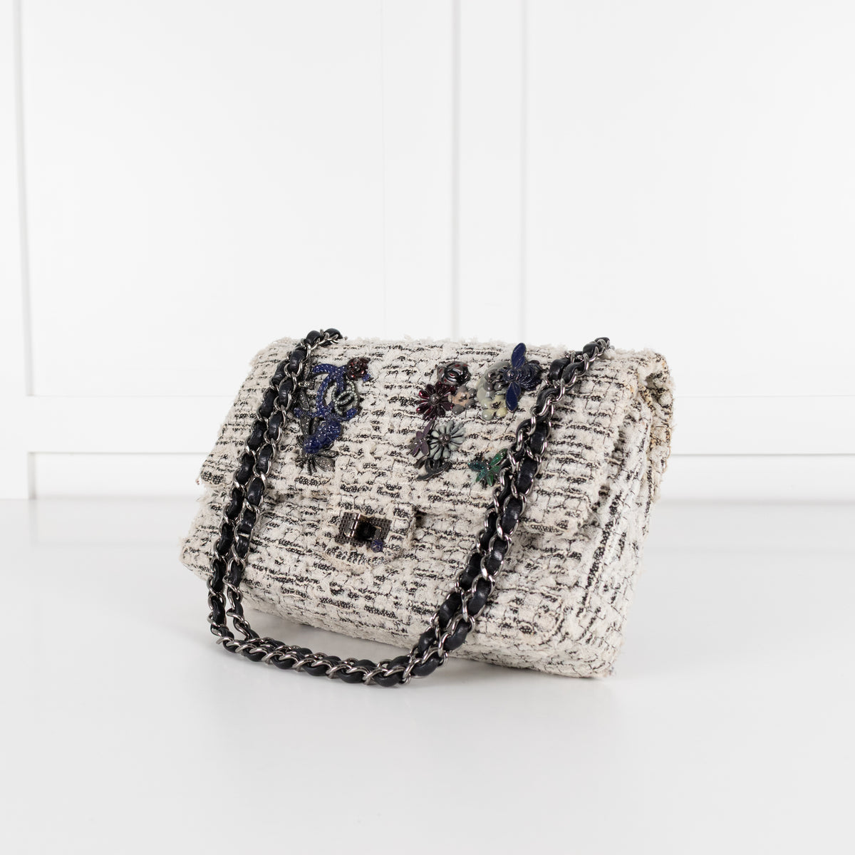 Chanel Grey 2.55 Tweed Garden Party Double Flap Bag