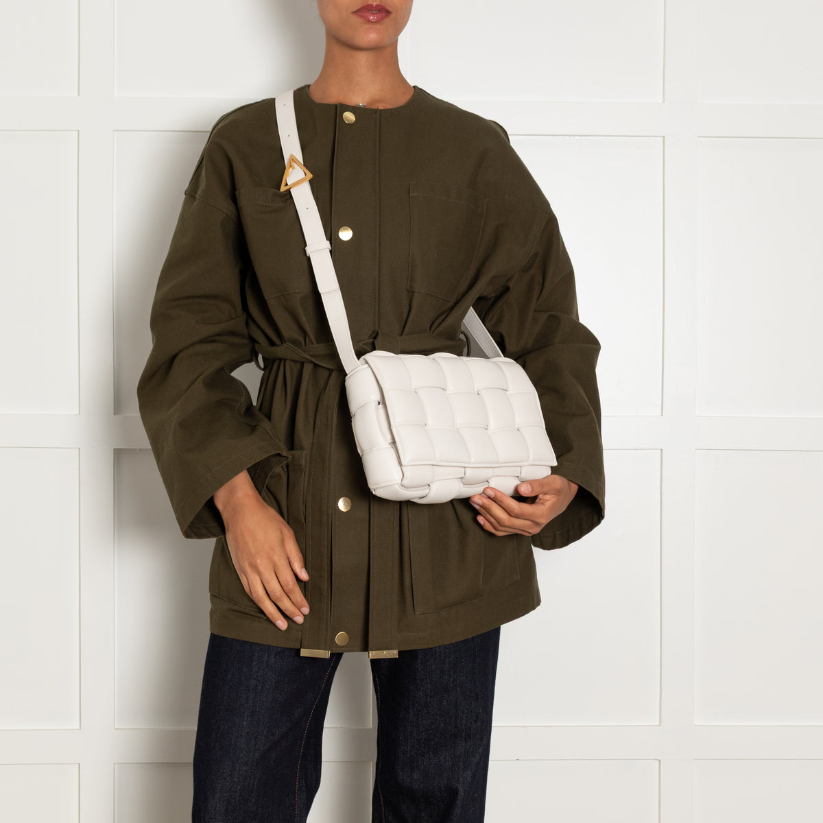 Bottega Veneta Cream Padded Leather Cassette Cross Body Bag
