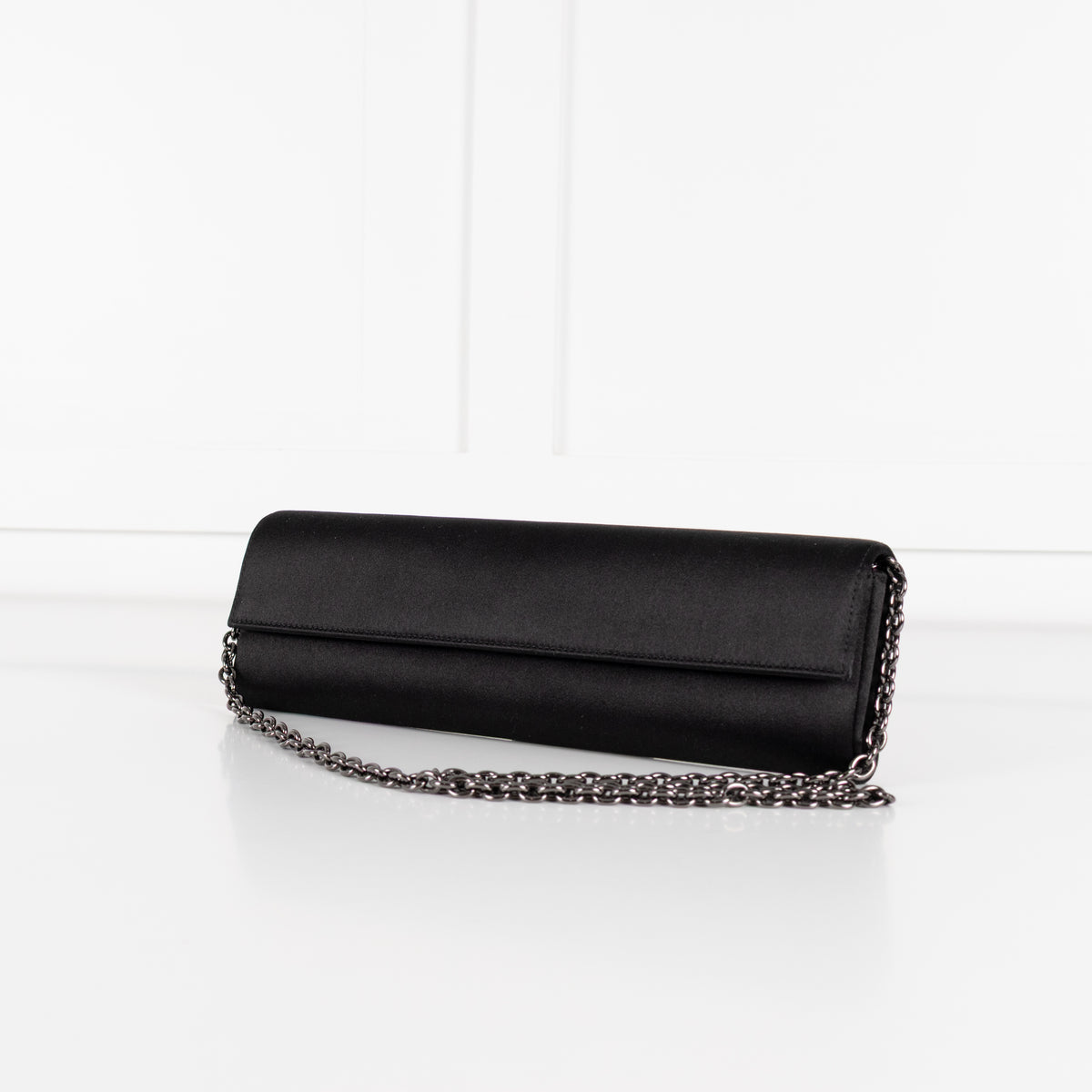 Talbot Runhof x Rodo Black Satin Flap Narrow Evening Bag