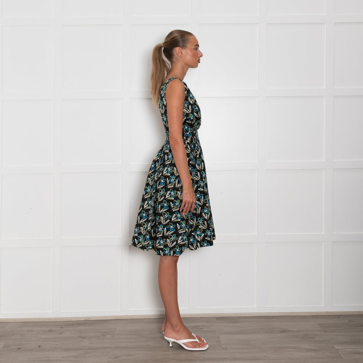 Prada Black White Blue Cotton Sleeveless Dress