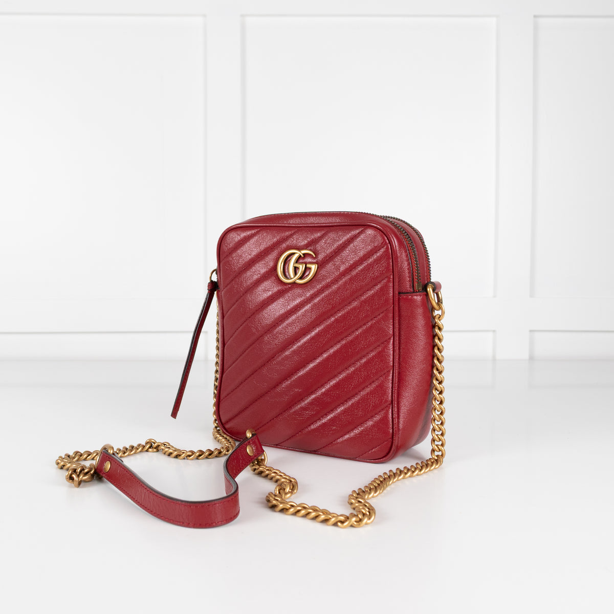 Gucci Red GG Marmont Matelasse Double Zip Crossbody