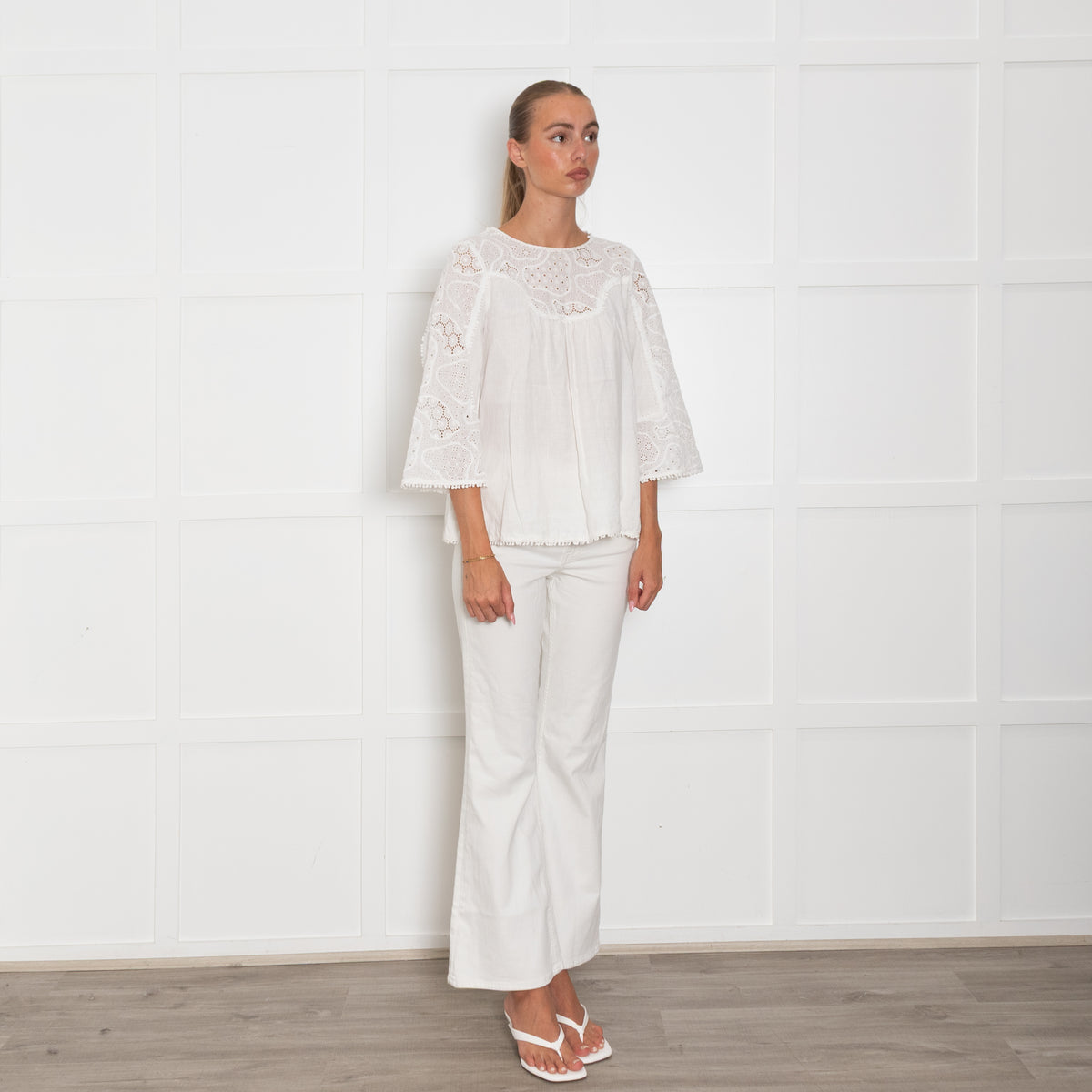 MIH Cream Cotton Embroidered Kaftan Top