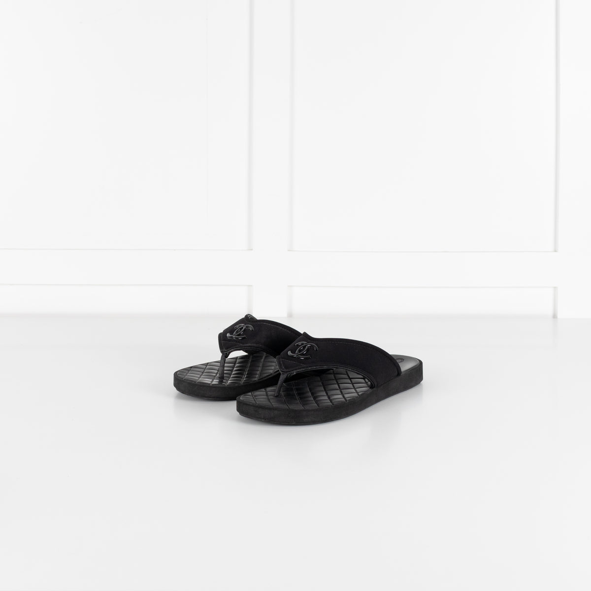 Chanel Black Cloth Rubber Quilted Sole Flip Flops